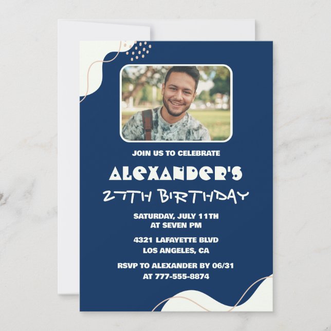 Convites de aniversário de 27 anos homens Simples  (Frente)