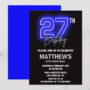 Convites de aniversário de 27 anos Neon Preto Home