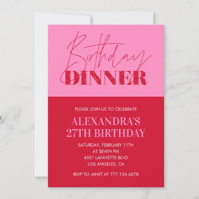 Convites de aniversário de 27 anos Rosa Jantar de  (Frente)