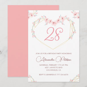 convites de aniversário de 28 anos Boho Floral Ros