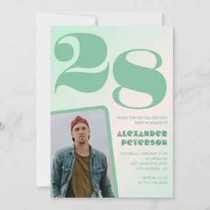 Convites de aniversário de 28 anos gradiente verde