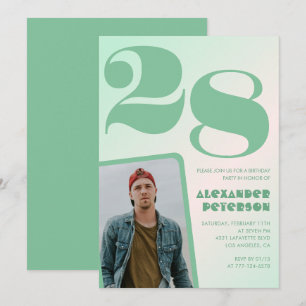 Convites de aniversário de 28 anos gradiente verde