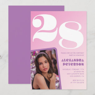 Convites de aniversário de 28 anos rosa Foto retrô