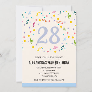 Convites de aniversário de 28 anos simples Confett