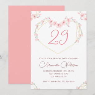 convites de aniversário de 29 anos Boho Floral Ros