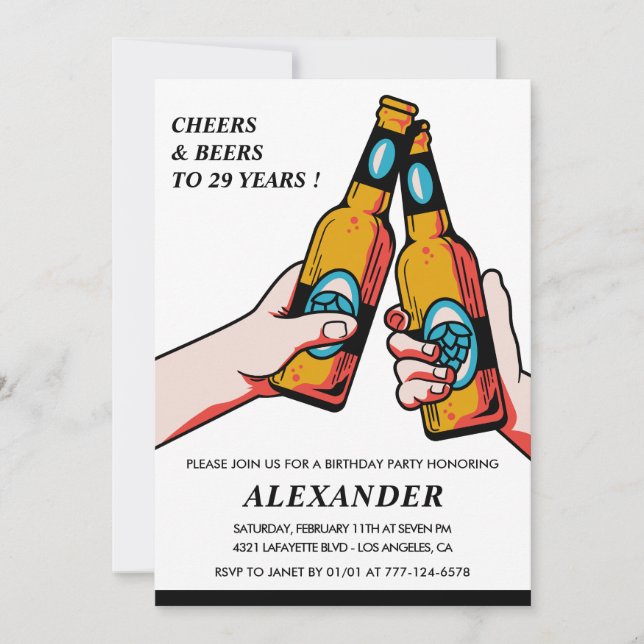 convites de aniversário de 29 anos Cheers e Beers  (Frente)
