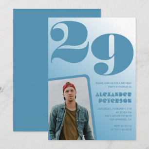 Convites de aniversário de 29 anos gradiente azul 