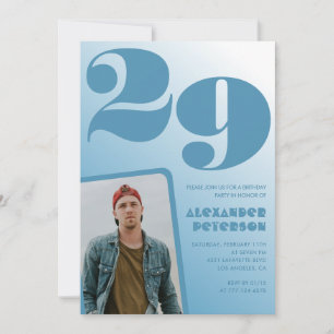 Convites de aniversário de 29 anos gradiente azul 