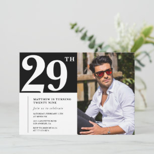 Convites de aniversário de 29 anos Preto e Branco