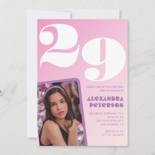 Convites de aniversário de 29 anos Rosa Foto Retro