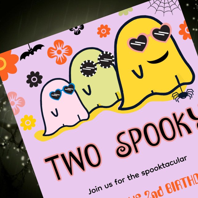 convites de aniversário de 2 anos de Halloween fan (halloween-2nd-birthday-invitations-two-spooky-kids-1)