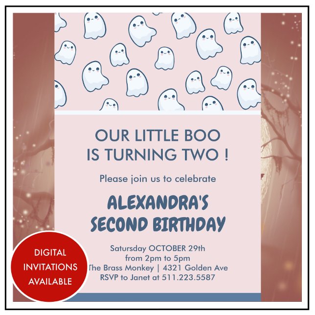 convites de aniversário de 2 anos de Halloween lit (halloween-2nd-birthday-invitation-pink-ghosts-1)