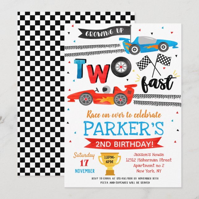 Convites de Aniversário de 2 anos do Carro de Corr (Frente/Verso)