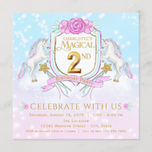 Convites de Aniversário de 2 anos do Unicórnio par