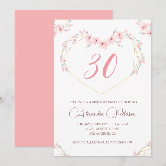 convites de aniversário de 30 anos Boho Floral Ele (Frente/Verso)