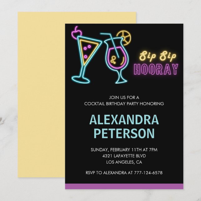 convites de aniversário de 30 anos Cocktail Neon G (Frente/Verso)