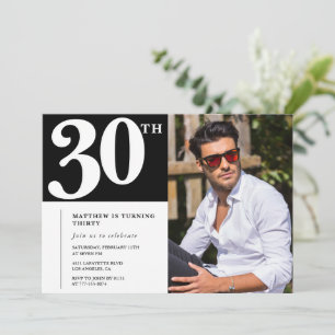 Convites de aniversário de 30 anos em Preto e Bran