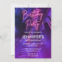 Convites de aniversário de 30 anos Luau Rosa Neon 