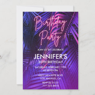Convites de aniversário de 30 anos Luau Rosa Neon