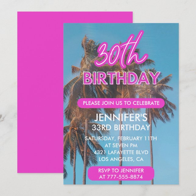 convites de aniversário de 30 anos Palma Tropical  (Frente/Verso)