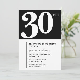 convites de aniversário de 30 anos Preto Branco El