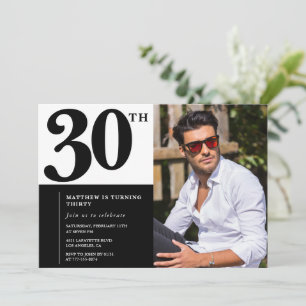 Convites de Aniversário de 30 anos Preto e Branco