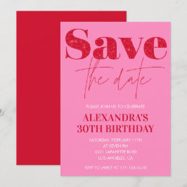 Convites de aniversário de 30 anos rosa Save the d