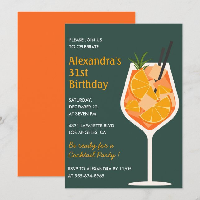convites de aniversário de 31 anos Cocktail Elegan (Frente/Verso)
