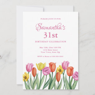 Convites de aniversário de 31 anos com Floral Aqua