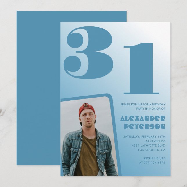 Convites de aniversário de 31 anos gradiente azul  (Frente/Verso)