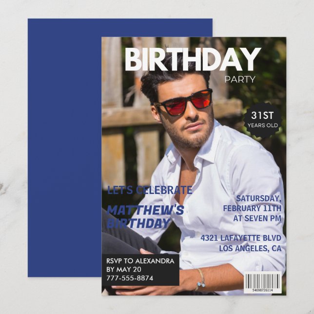 convites de aniversário de 31 anos para ele Revist (Frente/Verso)
