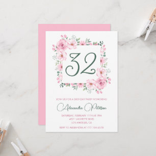 Convites de aniversário de 32 anos Elegantes Flora
