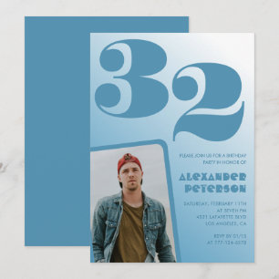 Convites de aniversário de 32 anos gradiente azul 