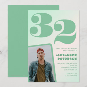 Convites de aniversário de 32 anos gradiente verde