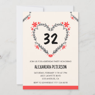 convites de aniversário de 32 anos para ela floral