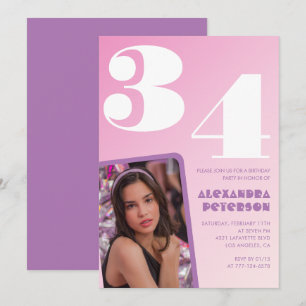 Convites de aniversário de 34 anos Pink Groovy ret