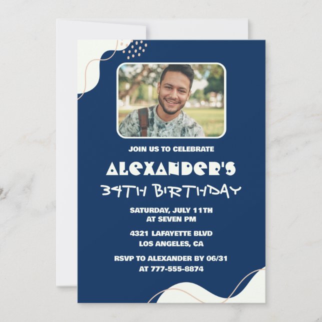 Convites de aniversário de 34 anos simples para ho (Frente)