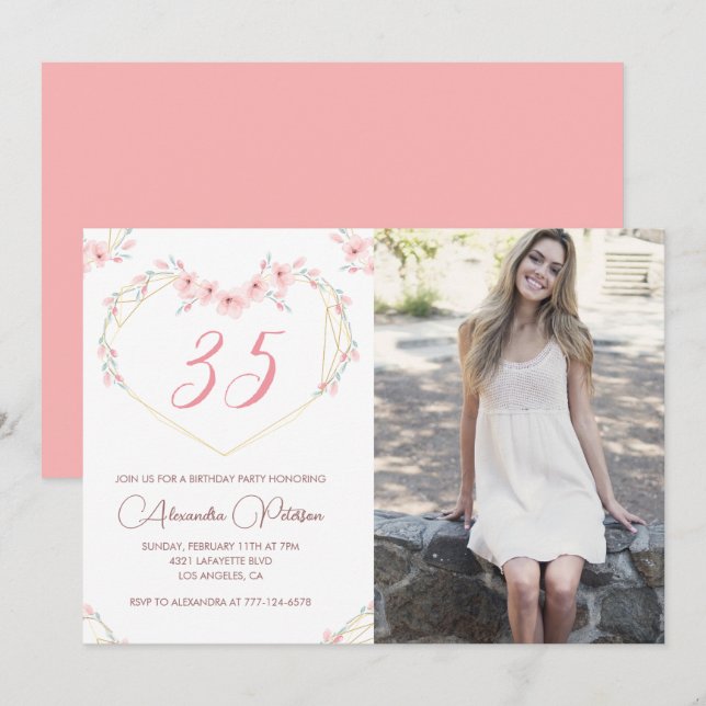 convites de aniversário de 35 anos Boho Floral Pho (Frente/Verso)