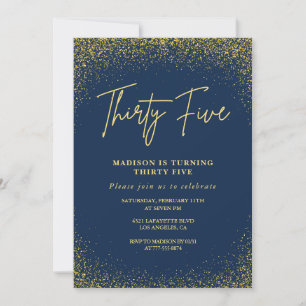 convites de aniversário de 35 anos Dourado Azul Ma