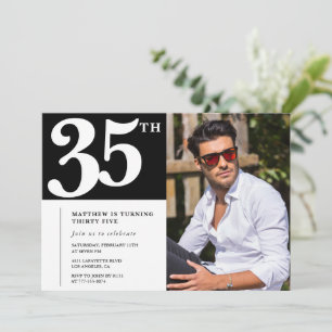Convites de aniversário de 35 anos Preto e Branco