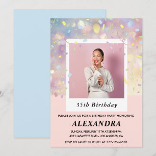 Convites de aniversário de 35 anos rosa Confete Fo