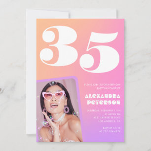 Convites de aniversário de 35 anos rosa Foto Retro
