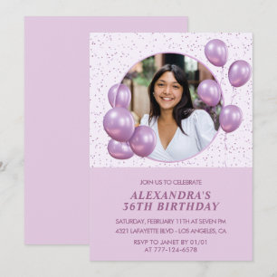 Convites de aniversário de 36 anos Balões Roxo