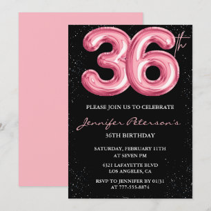 Convites de aniversário de 36 anos Black Pink Balã