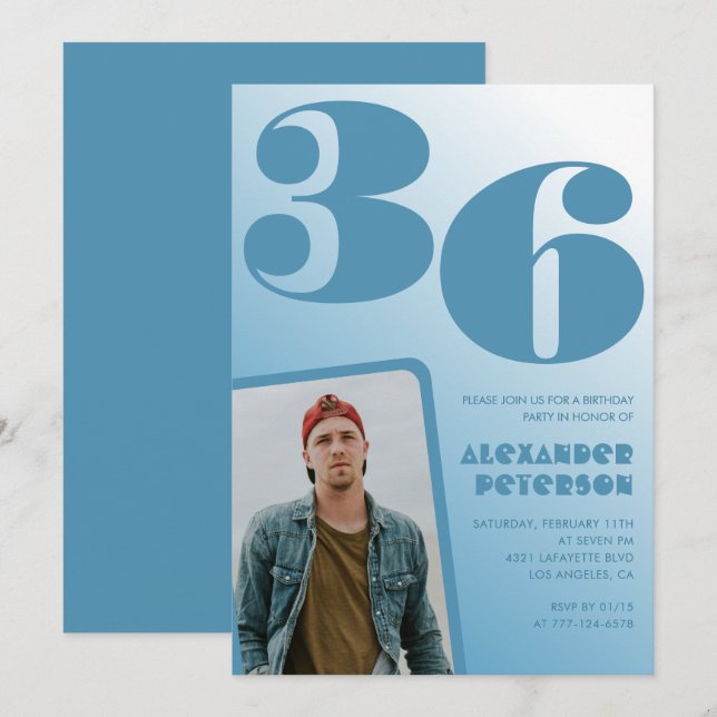 Convites de aniversário de 36 anos com gradiente d (Frente/Verso)