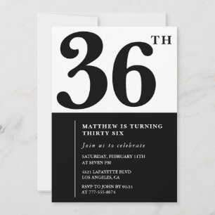 convites de aniversário de 36 anos Preto e Branco