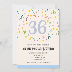 Convites de aniversário de 36 anos simples Confett