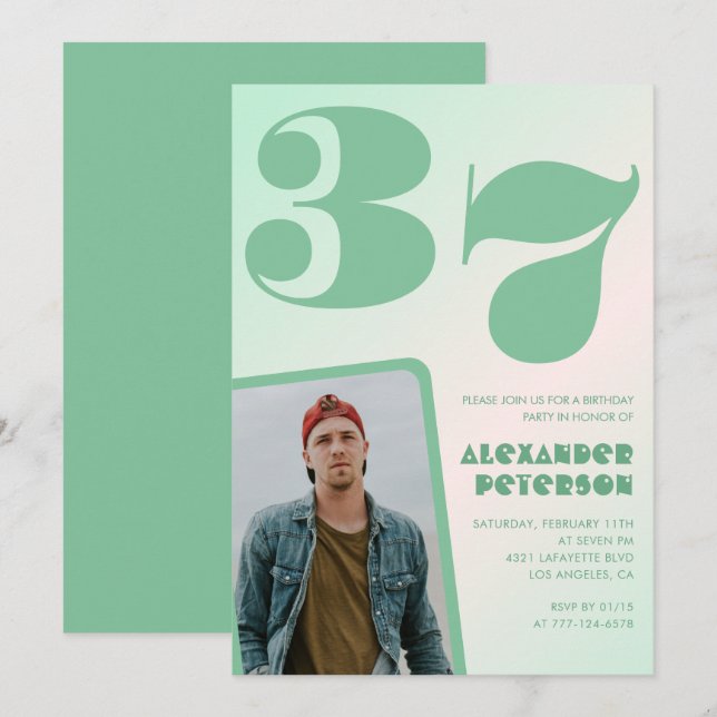 Convites de aniversário de 37 anos gradiente verde (Frente/Verso)