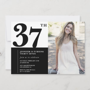 Convites de Aniversário de 37 Anos Preto e Branco