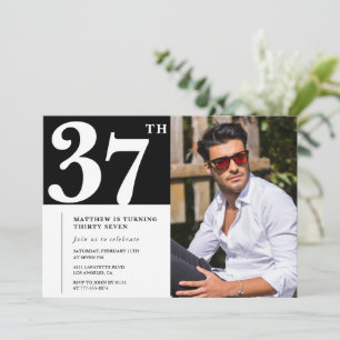 Convites de aniversário de 37 anos Preto e Branco 